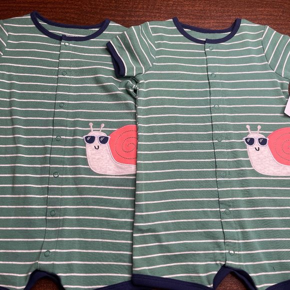 NWT TWINS 6M o 18M snail romper carters shortalls - Picture 1 of 6